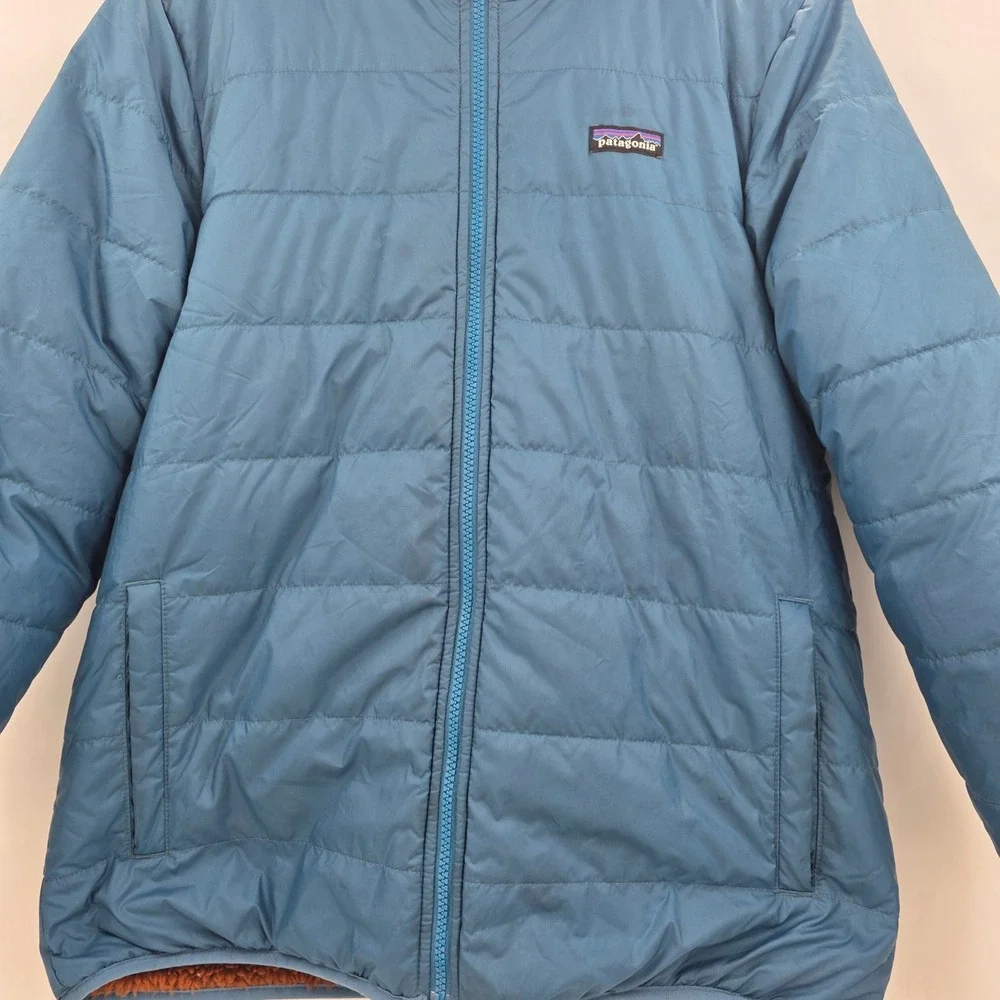 PATAGONIA REVERSIBLE HOODIE KIDS XXL 16-18 2XL BLUE BROWN READY FREDDY JACKET